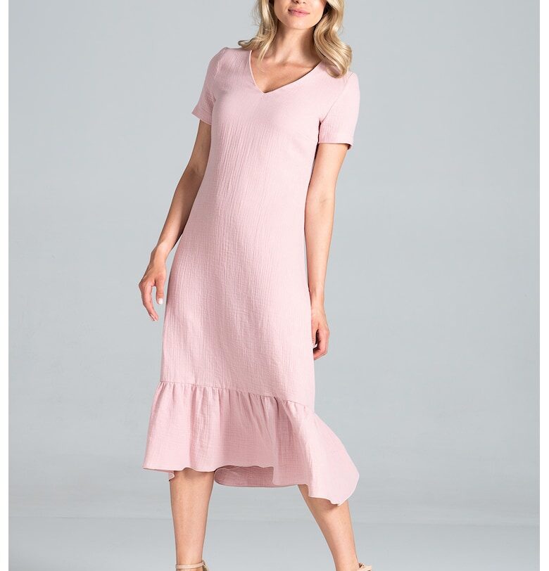 Миди рокля -  волани - розово - муселин - памук Figl