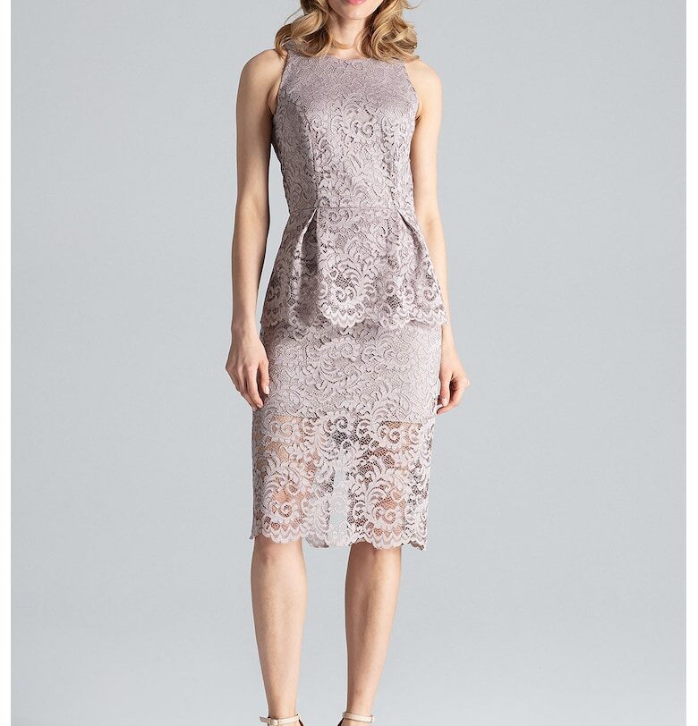 Миди рокля -  дантела - бежово - полиестер - Figl