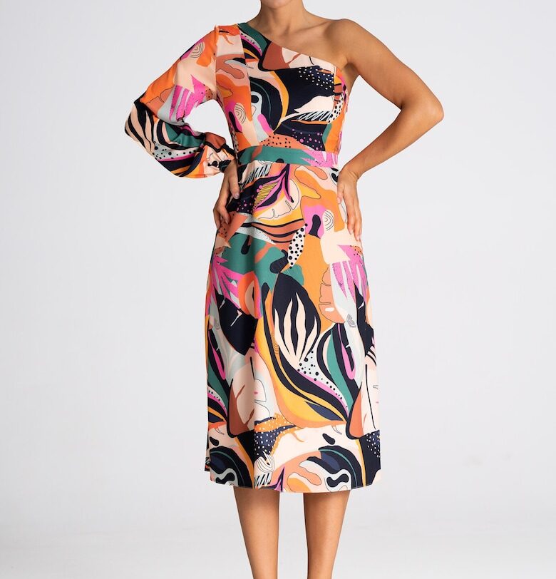 Миди рокля  елегантен дизайн - многоцветна - текстил Figl