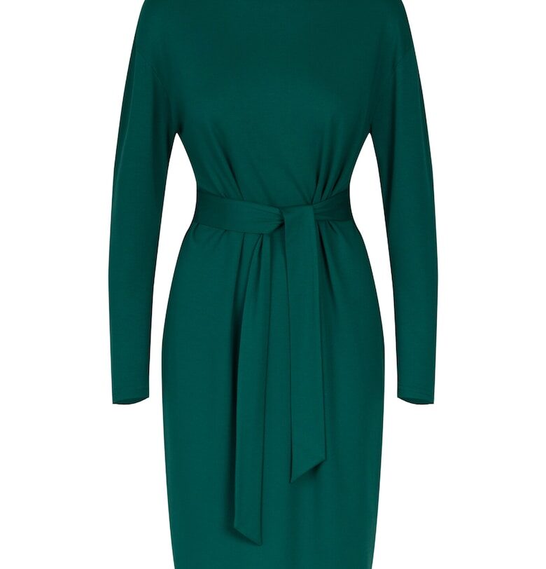 Миди рокля  елегантна - с дълъг ръкав - вискоза - зелена - Figl