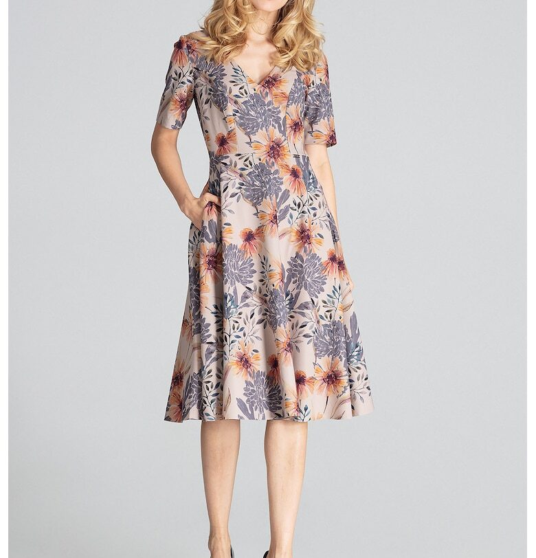 Миди рокля  модел M673 - флорален десен - многоцветна - 100% полиестер Figl