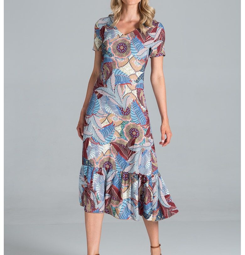Миди рокля  модел с къс ръкав - лятна - многоцветна - полиестер Figl