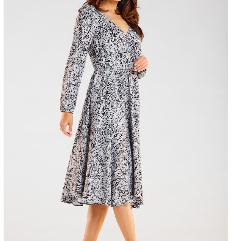 Миди рокля принт дълъг ръкав A466 awama