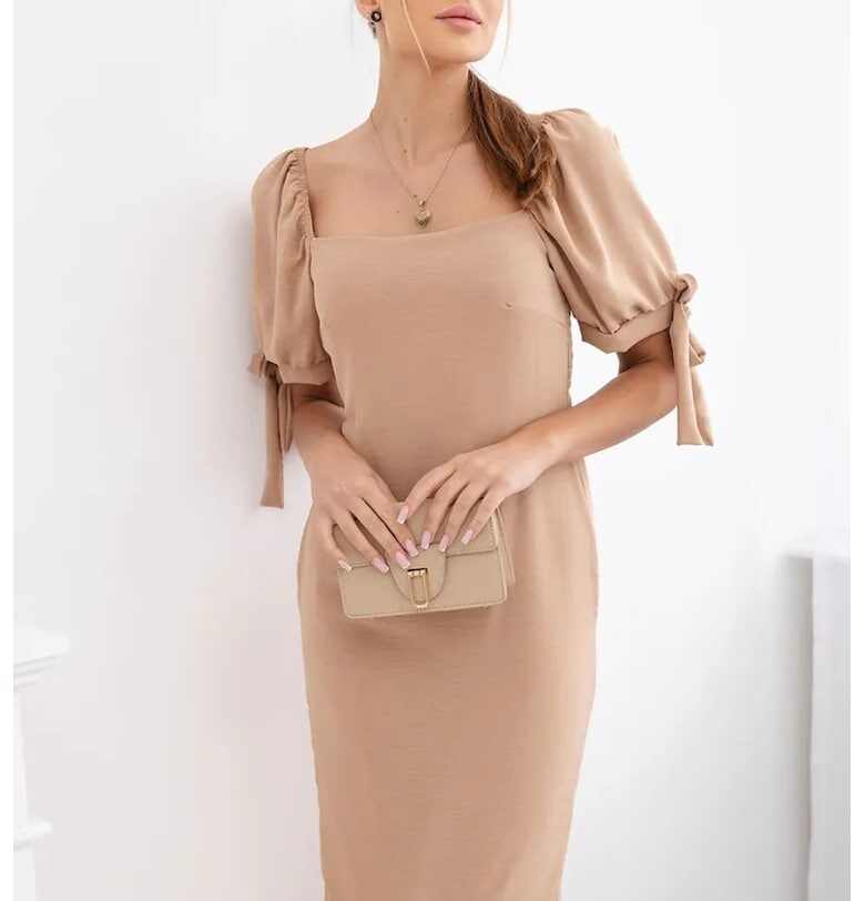 Миди рокля с връзки на ръкавите - Kesi