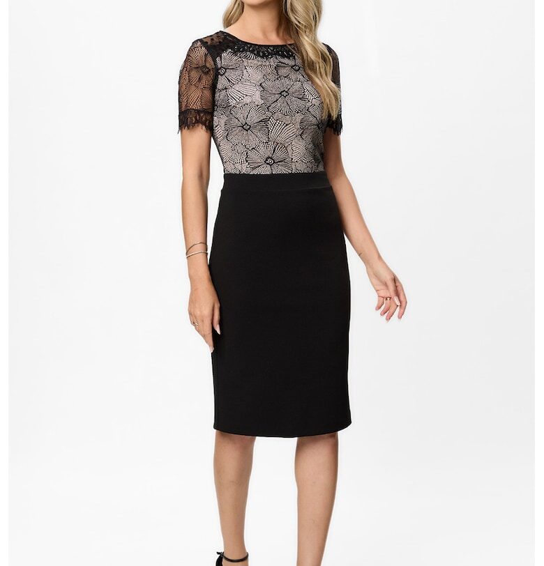 Миди рокля с дантелен горен слой BAROCCA