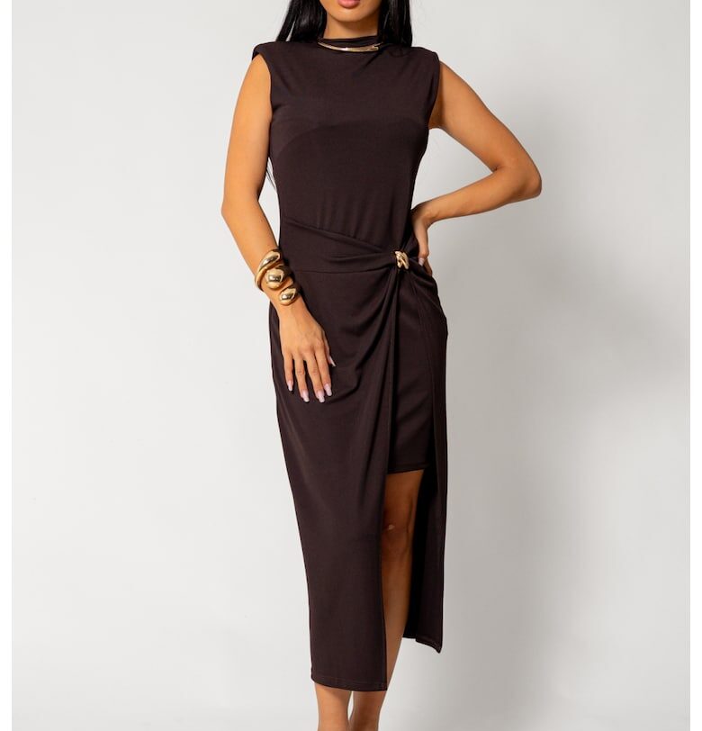 Миди рокля с декоративен пръстен Кафява 18290 uFIT