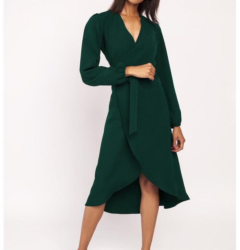 Миди рокля с дълги ръкави и прехвърлен модел Lanti