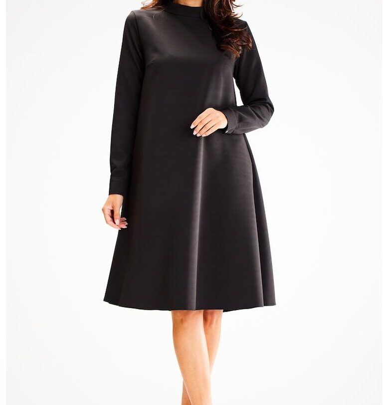 Миди рокля с дълъг ръкав - А-образна кройка A599 awama