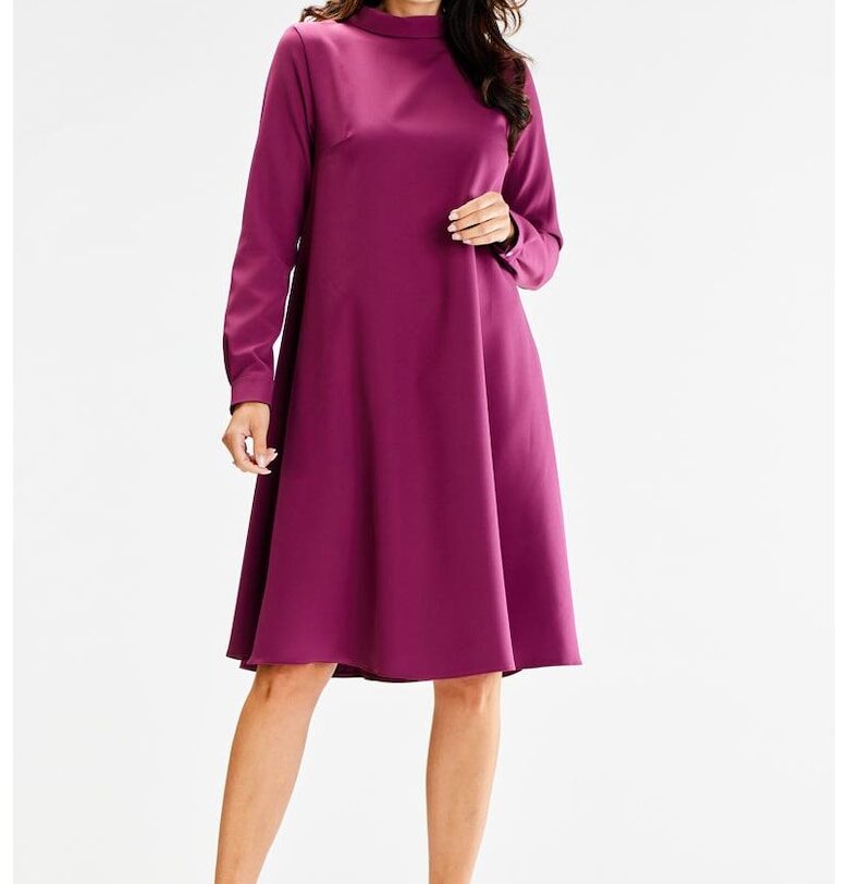 Миди рокля с дълъг ръкав - А-образна кройка A599 awama