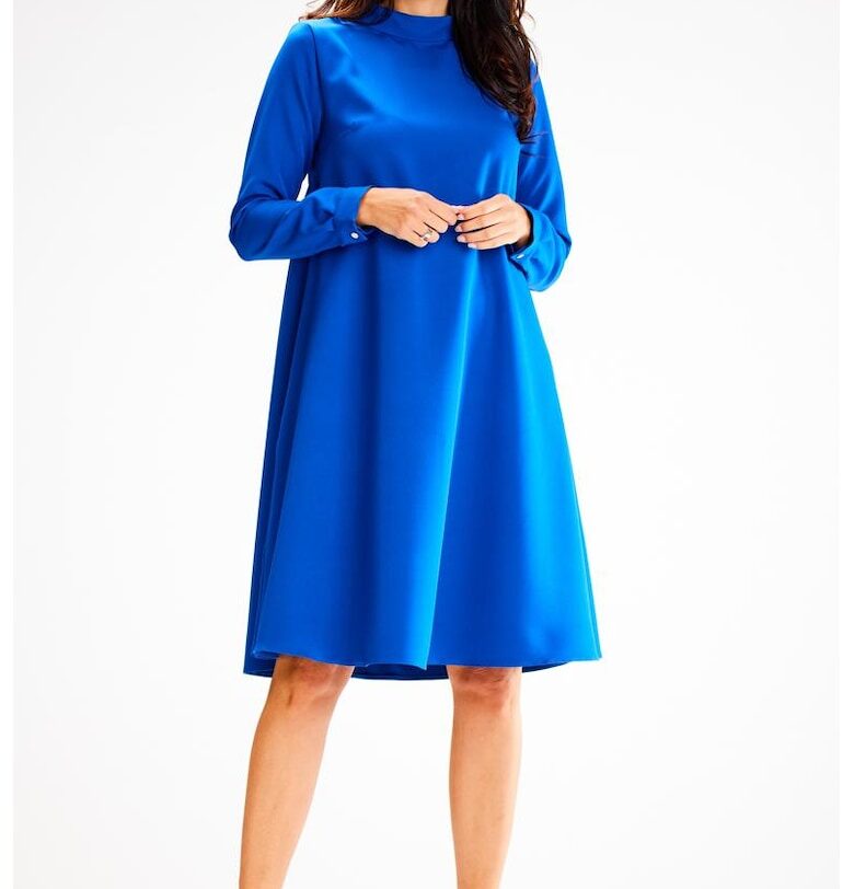 Миди рокля с дълъг ръкав - А-образна кройка A599 awama