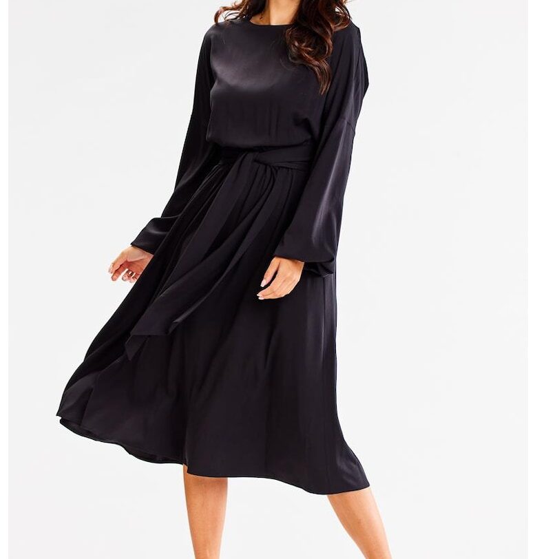 Миди рокля с дълъг ръкав - вискоза - ежедневна A602 awama