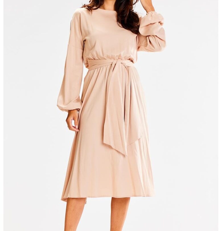 Миди рокля с дълъг ръкав - вискоза - ежедневна A602 awama