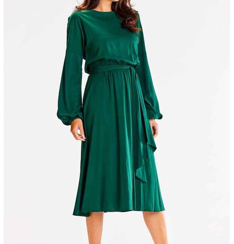 Миди рокля с дълъг ръкав - вискоза - ежедневна A602 awama