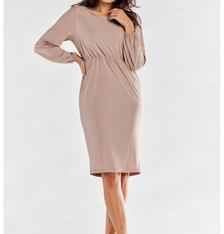 Миди рокля с дълъг ръкав - вталена - полиестер A551 awama