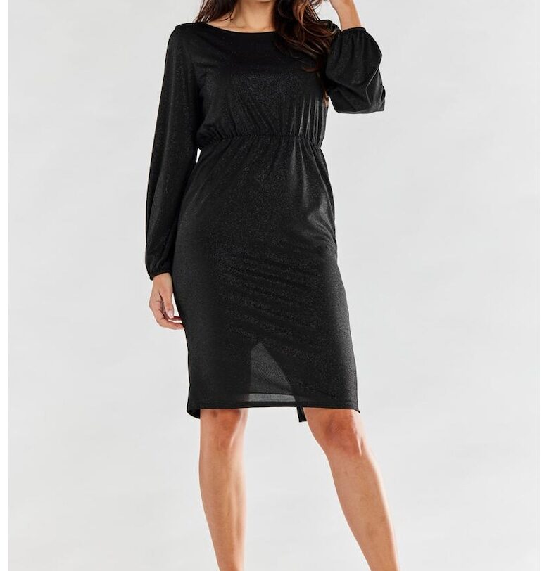 Миди рокля с дълъг ръкав - вталена - полиестер A551 awama