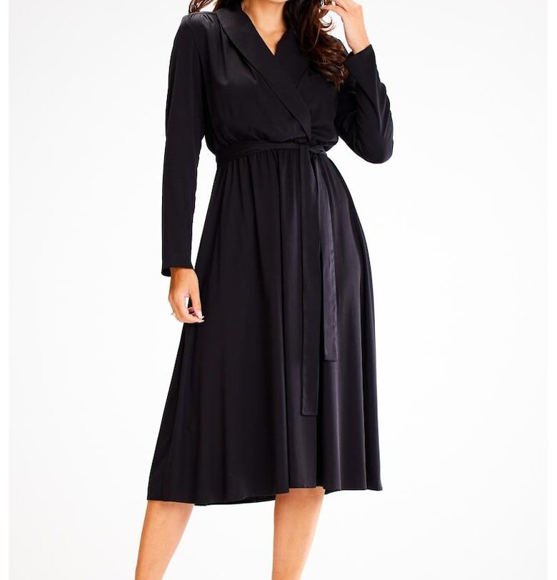 Миди рокля с дълъг ръкав - ежедневна A604 awama