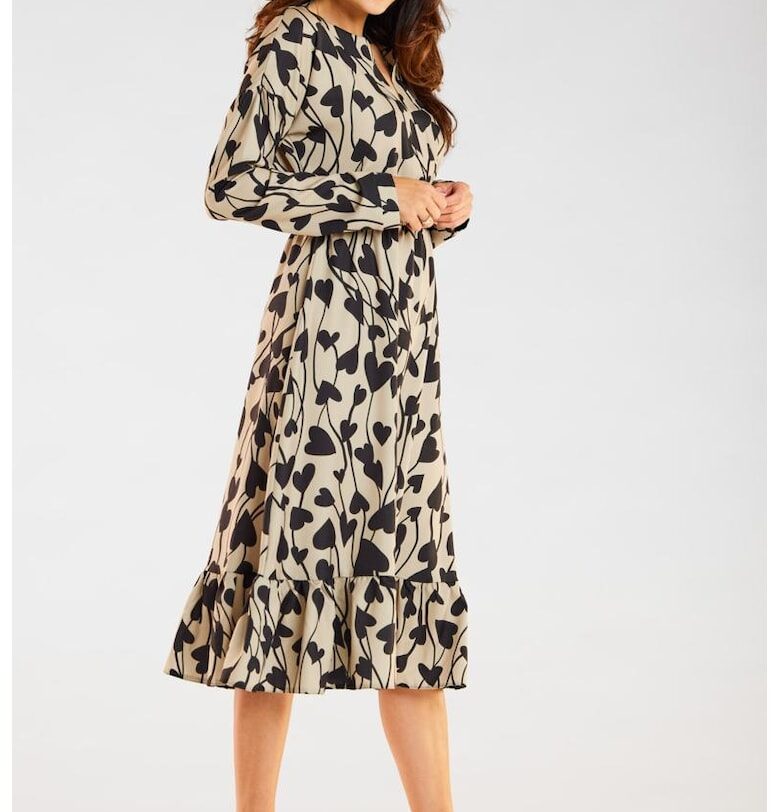 Миди рокля с дълъг ръкав - принт A468 awama