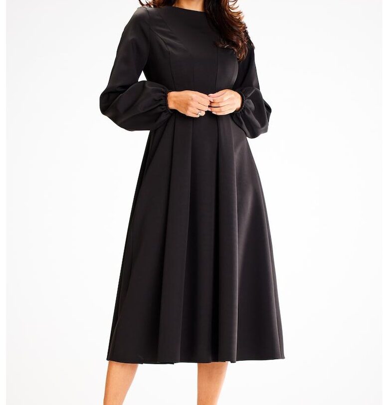 Миди рокля с дълъг ръкав - разкроена A595 awama