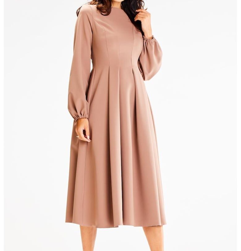 Миди рокля с дълъг ръкав - разкроена A595 awama