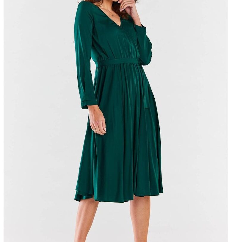 Миди рокля с дълъг ръкав - разкроена - вискоза A471 awama