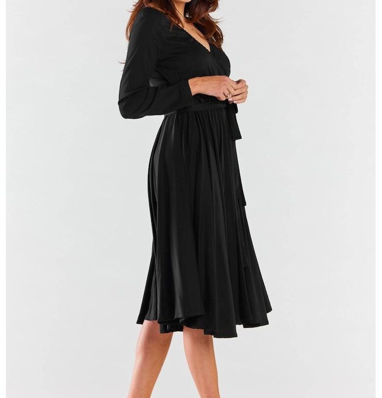 Миди рокля с дълъг ръкав - разкроена - вискоза A471 awama