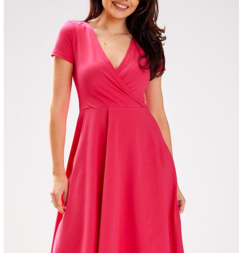 Миди рокля с къси ръкави и прегънат модел InfiniteYou