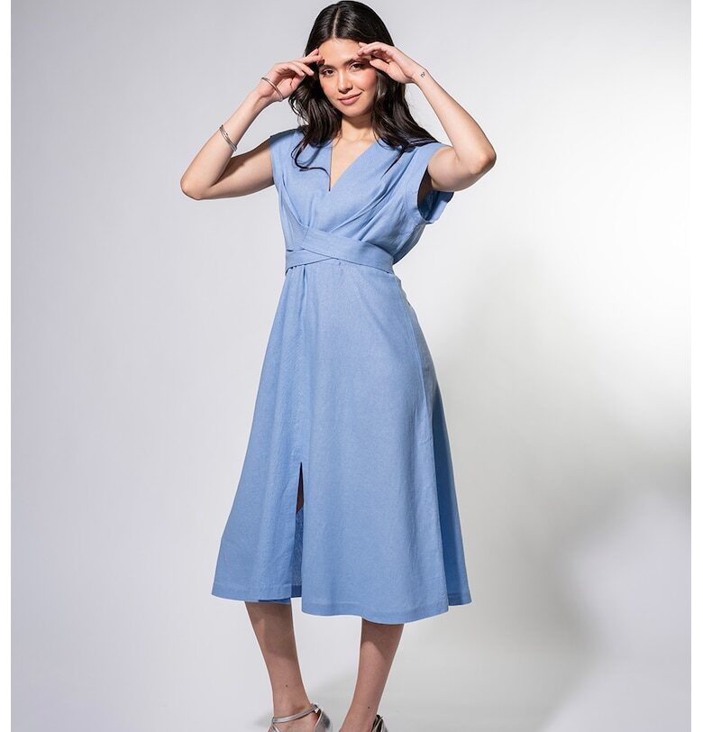 Миди рокля с лен и панделка Hermosa