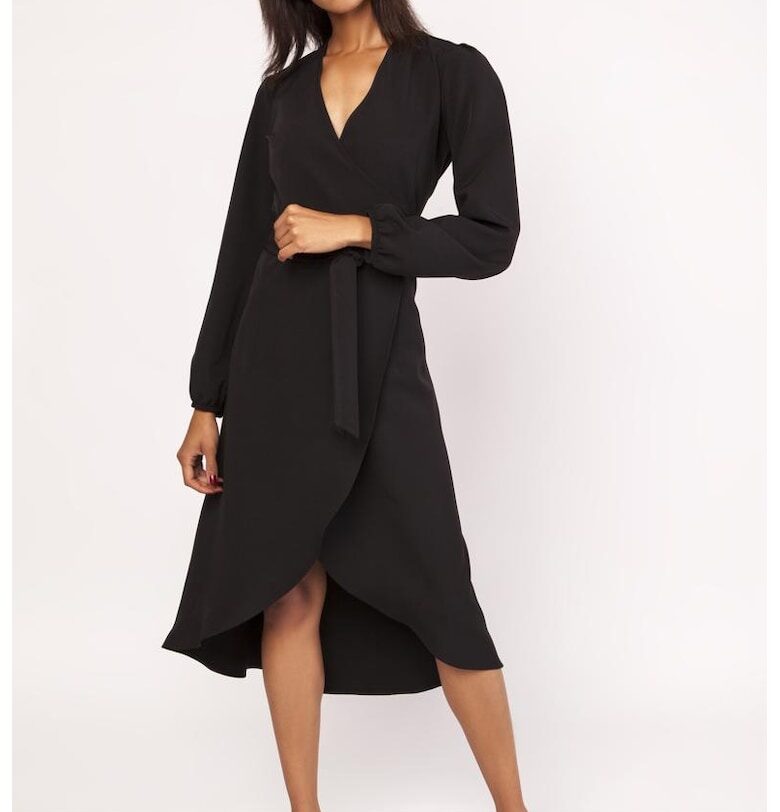 Миди рокля с прехвърлящ се модел и дълги ръкави Lanti