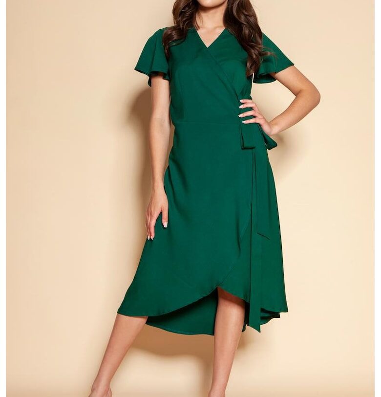 Миди рокля с прехвърлящ се модел и странично закопчаване Lanti