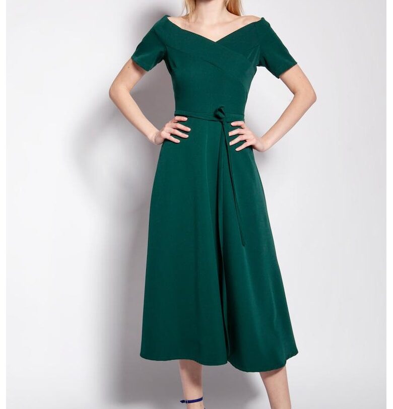 Миди рокля с разкроена долна част и изчистен десен Lanti