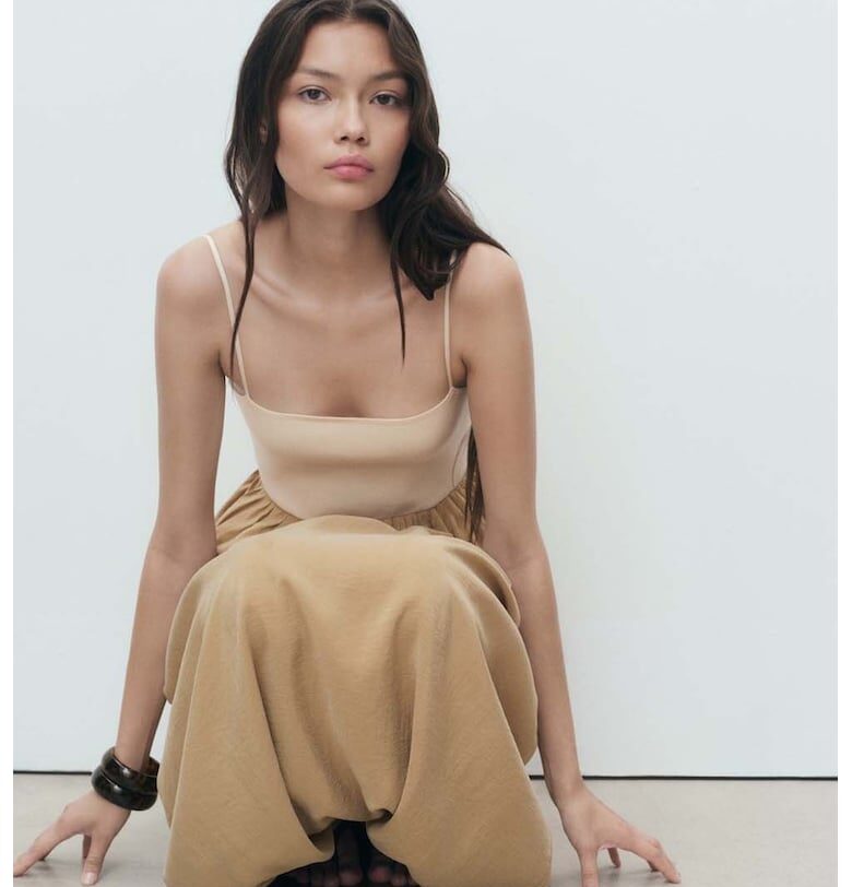 Миди рокля с регулиращи се презрамки Mango