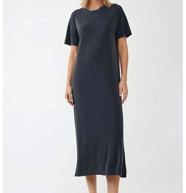 Миди рокля -  свободна кройка - тъмносив - полиестер/ модал HiCCUP