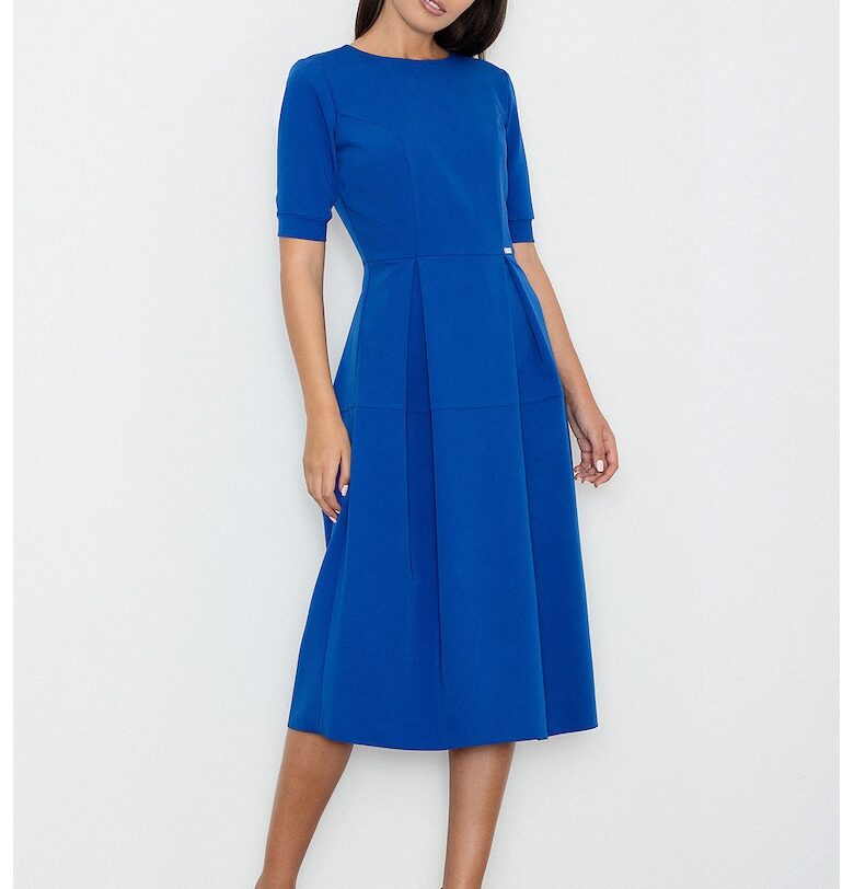 Миди рокля  синя - елегантна - с къс ръкав - полиестер Figl