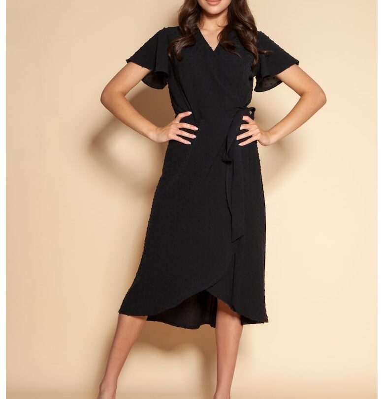 Миди рокля със странично завързване и прехвърлен модел Lanti