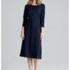 Миди рокля  тъмносиня - елегантна - с цепки - полиестер Figl
