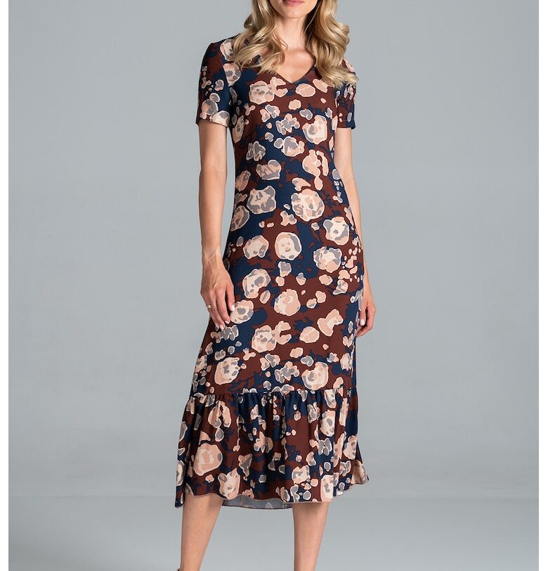 Миди рокля  цветна - с шарка - къс ръкав - лятна - вискоза Figl