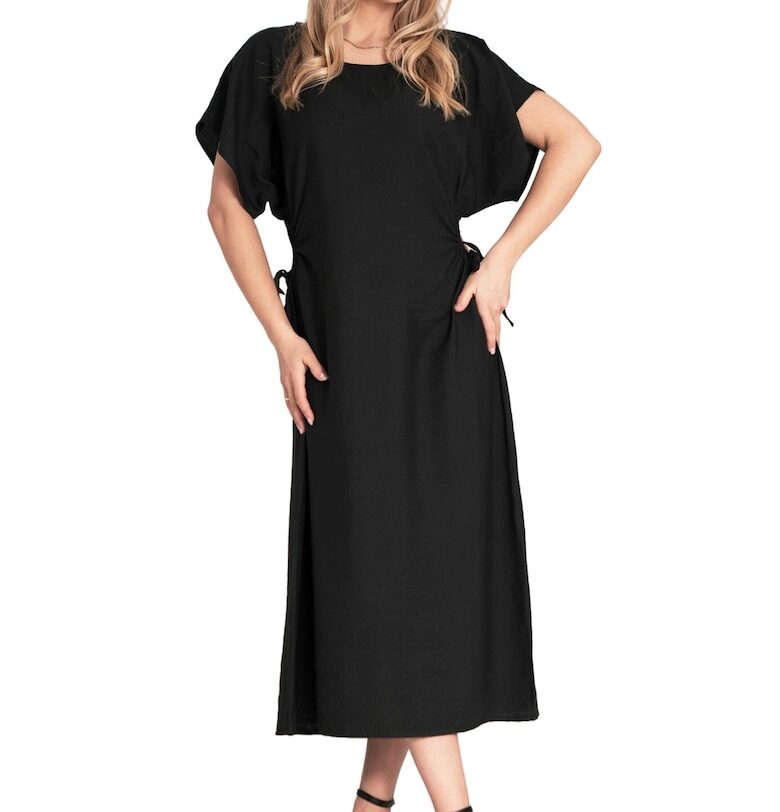 Миди рокля -  черна - вискоза - удобна - Един размер Figl