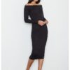 Миди рокля -  черна - вталена - с голи рамене - изработена от вискоза и еластан - Figl