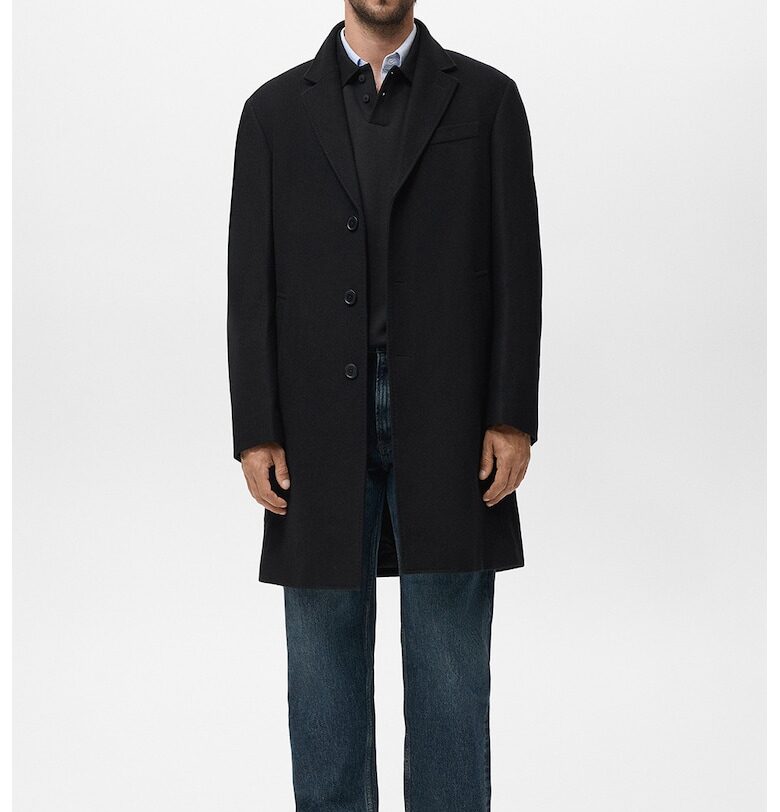 Миди слим палто с вълна - Черен Mango