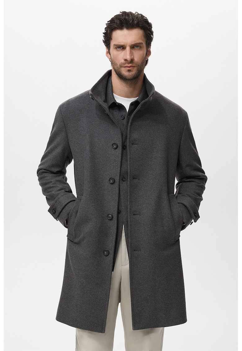 Миди слим палто с вълна - Сив Mango