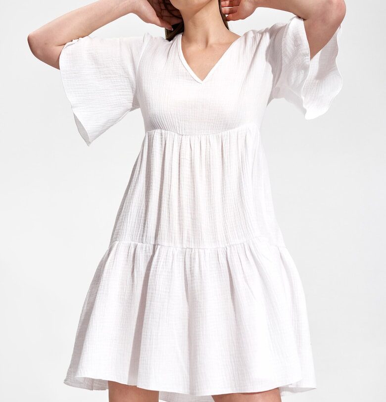 Мини рокля  100% памук - бяла - разкроена кройка - къс ръкав - Figl