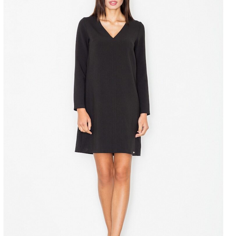 Мини рокля  M471 - черна - дълъг ръкав - полиестер - Figl