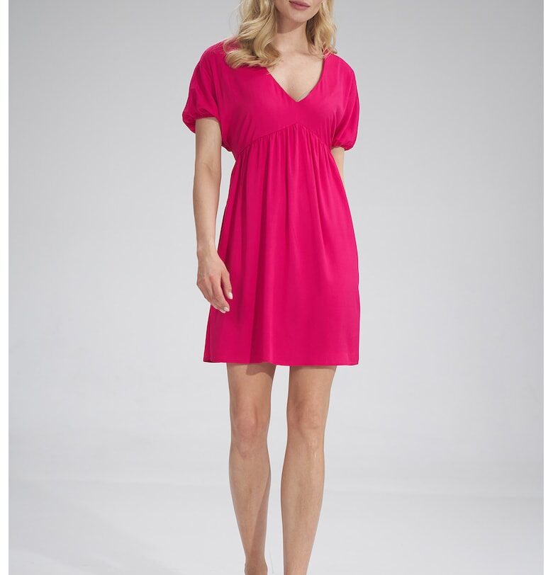 Мини рокля -  V-образно деколте - вискоза - розово Figl