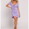 Мини рокля  С връзка на деколтето - Виолетова - MOE