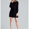 Мини рокля  дълъг ръкав - черна - вискоза Figl