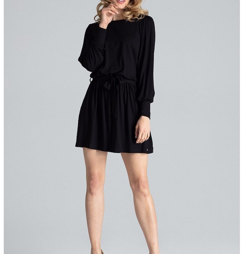 Мини рокля  дълъг ръкав - черна - вискоза Figl