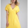 Мини рокля  жълто - V-образно деколте - лятна рокля - вискоза Figl