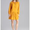 Мини рокля -  жълто - волани - лятна - полиестер Figl