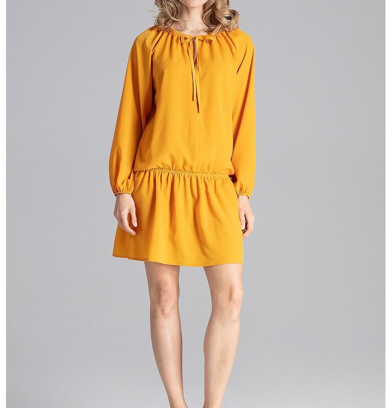 Мини рокля -  жълто - волани - лятна - полиестер Figl