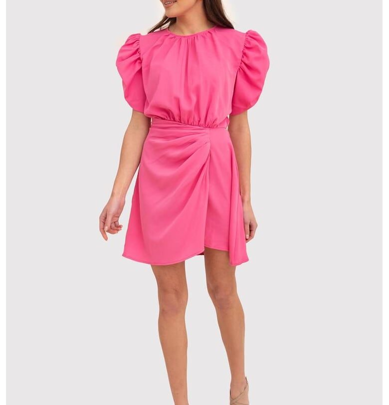 Мини рокля с къси буфан ръкави - Розова - DA1779 PINK Ax Paris